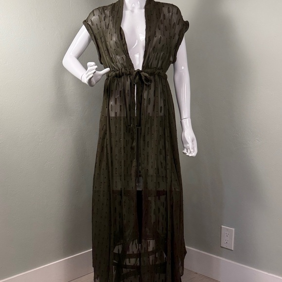Source Unknown Dresses & Skirts - 🫒Olive Sheer Dark Green Maxi CoverUp NWT! Quiet Luxury Festival Resort Beach